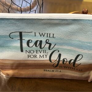 Inspirational Psalm 23:4 Canvas Pouch in Blue and Brown